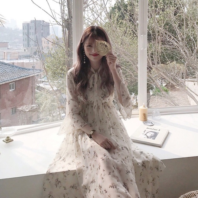 [Sẵn/ Hình thật] Váy maxi hoa nhí tay xoè công chúa M363 Đầm voan hoa tiểu thư Moran bánh bèo