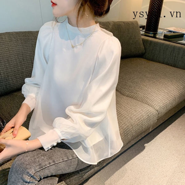 Áo Sơ Mi Tay Dài Che Bụng Thắt Nơ Phía Trước Sau Lưng Phong Cách Pháp Thời Trang Xuân Thu 2021