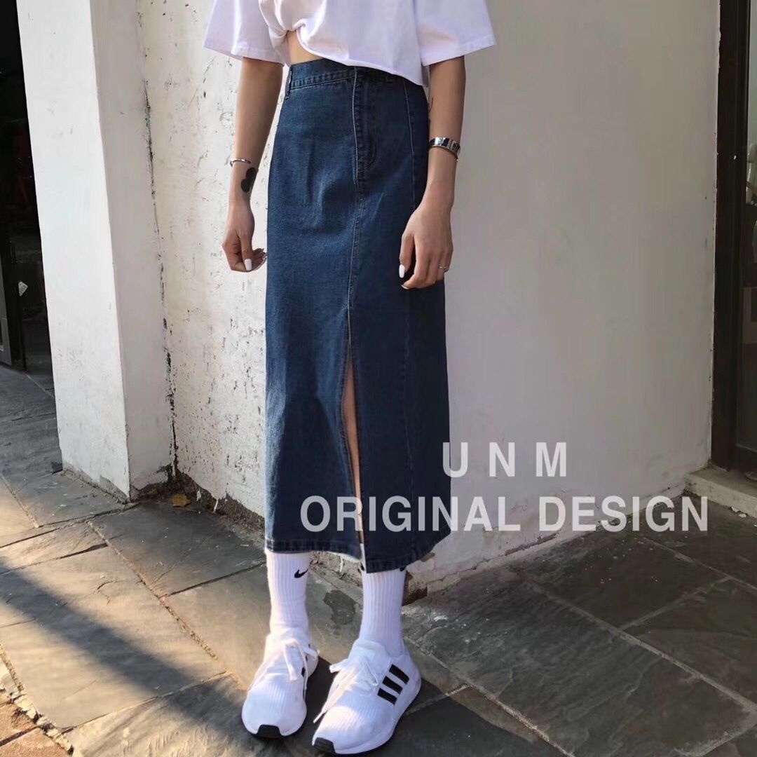 Chân Váy Denim Chữ A Dáng Dài Lưng Cao Xẻ Tà Xinh Xắn Phong Cách Hàn Quốc | BigBuy360 - bigbuy360.vn