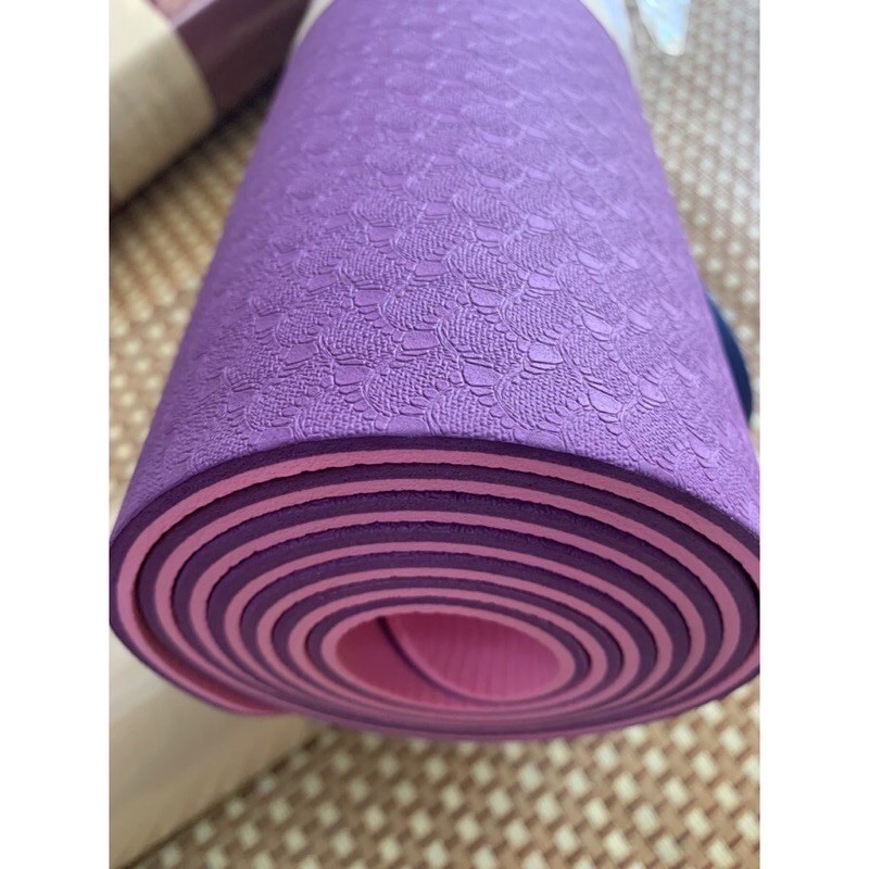 Thảm tập Yoga 2 lớp TPE dày 6mm, thảm tập Gym chống trơn trượt và không thấm mồ hôi