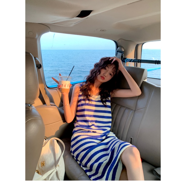 Đầm Dài Không Tay Họa Tiết Sọc Thời Trang Cho Nữ