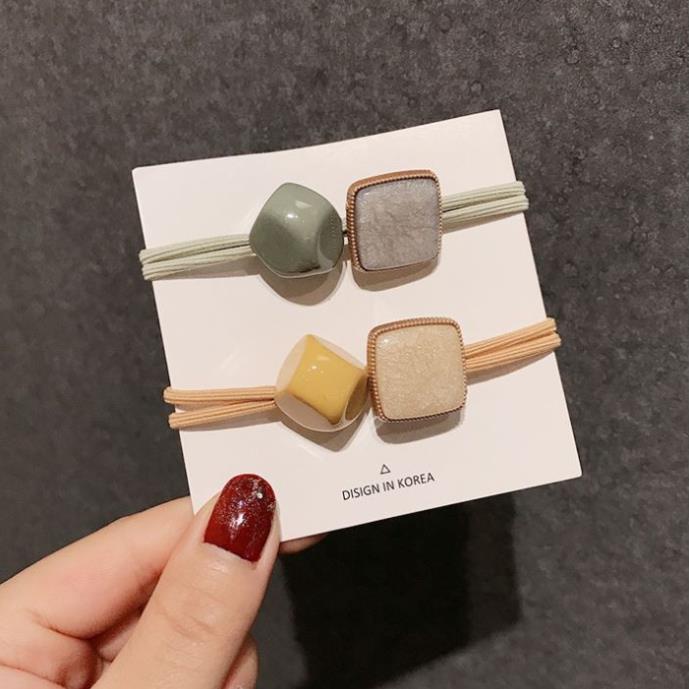 Dây buộc tóc đính pha lê hình vuông phiên bản Hàn cổ điển cho nữ C41