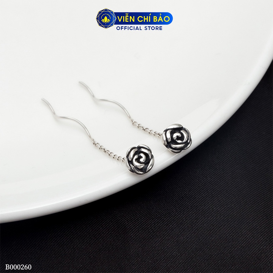 Bông tai bạc nữ Black Rose chất liệu bạc 925 thời trang phụ kiện trang sức Viễn Chí Bảo B000260