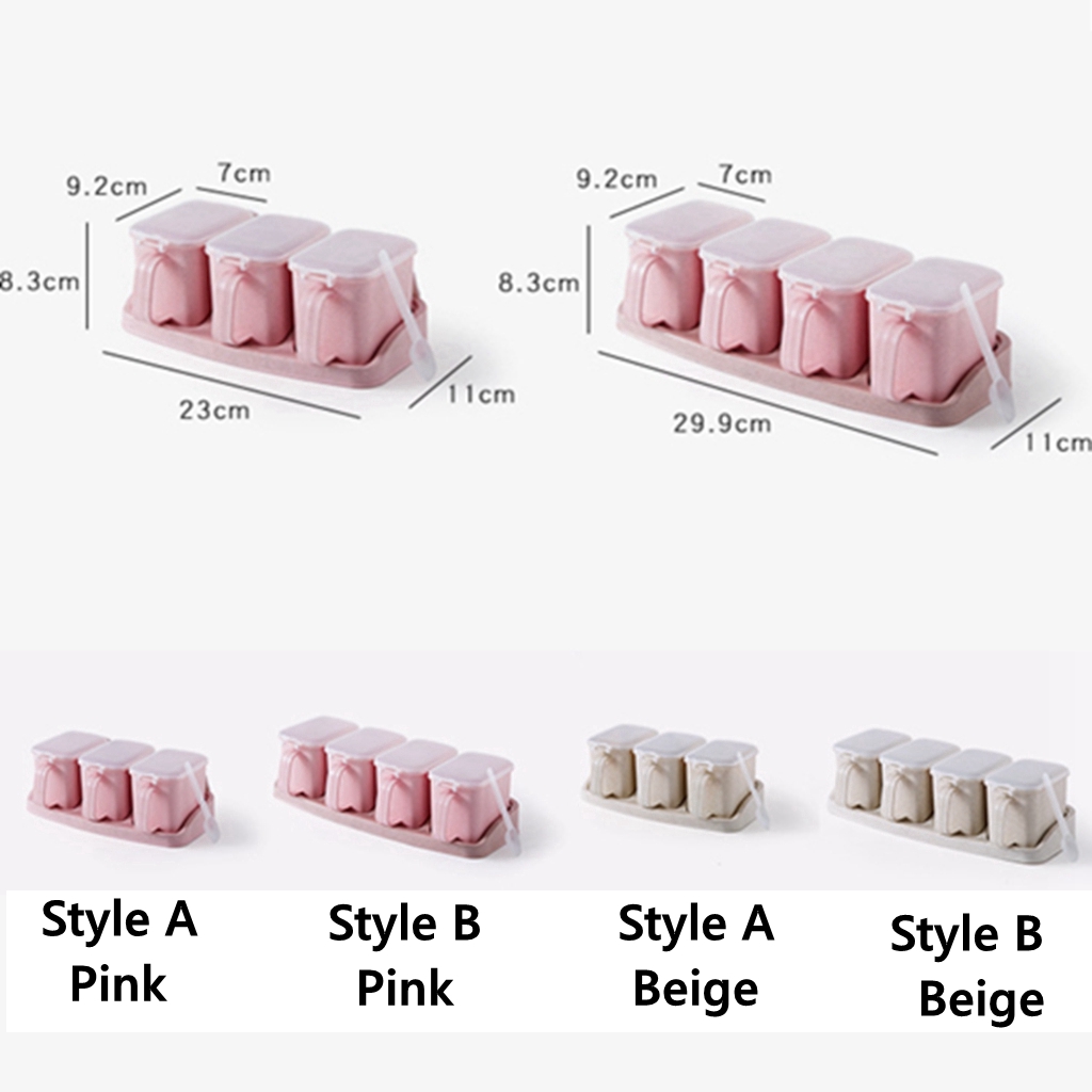 SUPO DEPOT - Set 3/ 4 hũ đựng gia vị có khay giữ và muỗng nhiều màu sắc tùy chọn dành cho nhà bếp
