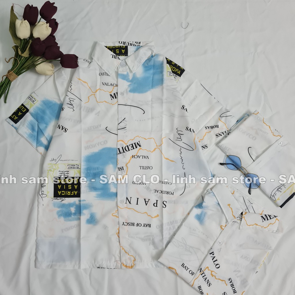 Áo SƠ MI NỮ form rộng in 3D cổ bẻ tay ngắn - lỡ dáng ulzzang freesize unisex mặc cặp, nhóm, HÌNH VIỀN  MÀU TRẮNG