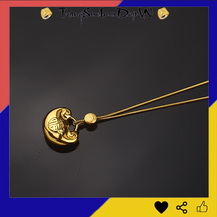Dây chuyền nữ titan kiểu ổ khóa trường thọ chạm chữ phước màu vàng siêu đẹp, bền màu, may mắn