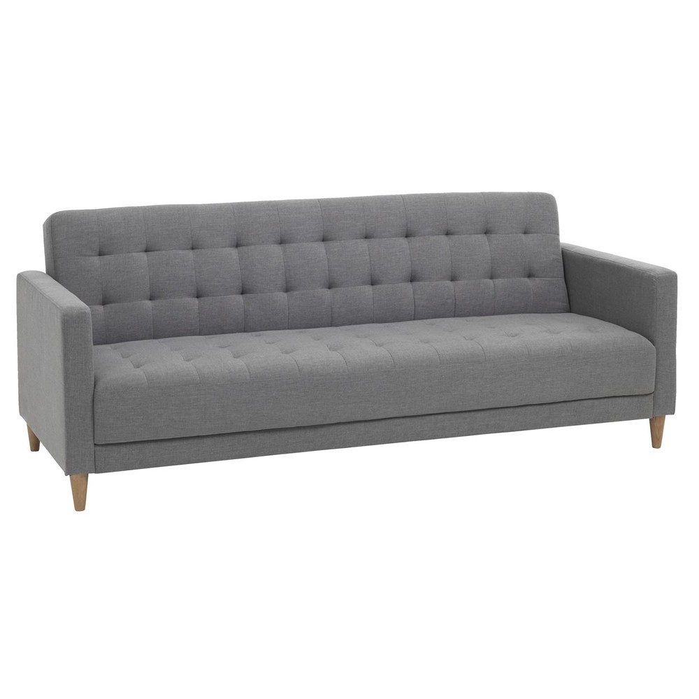 Sofa giường JYSK Sagunto vải polyester xám/chân gỗ tự nhiên kích thước 209x83x83cm