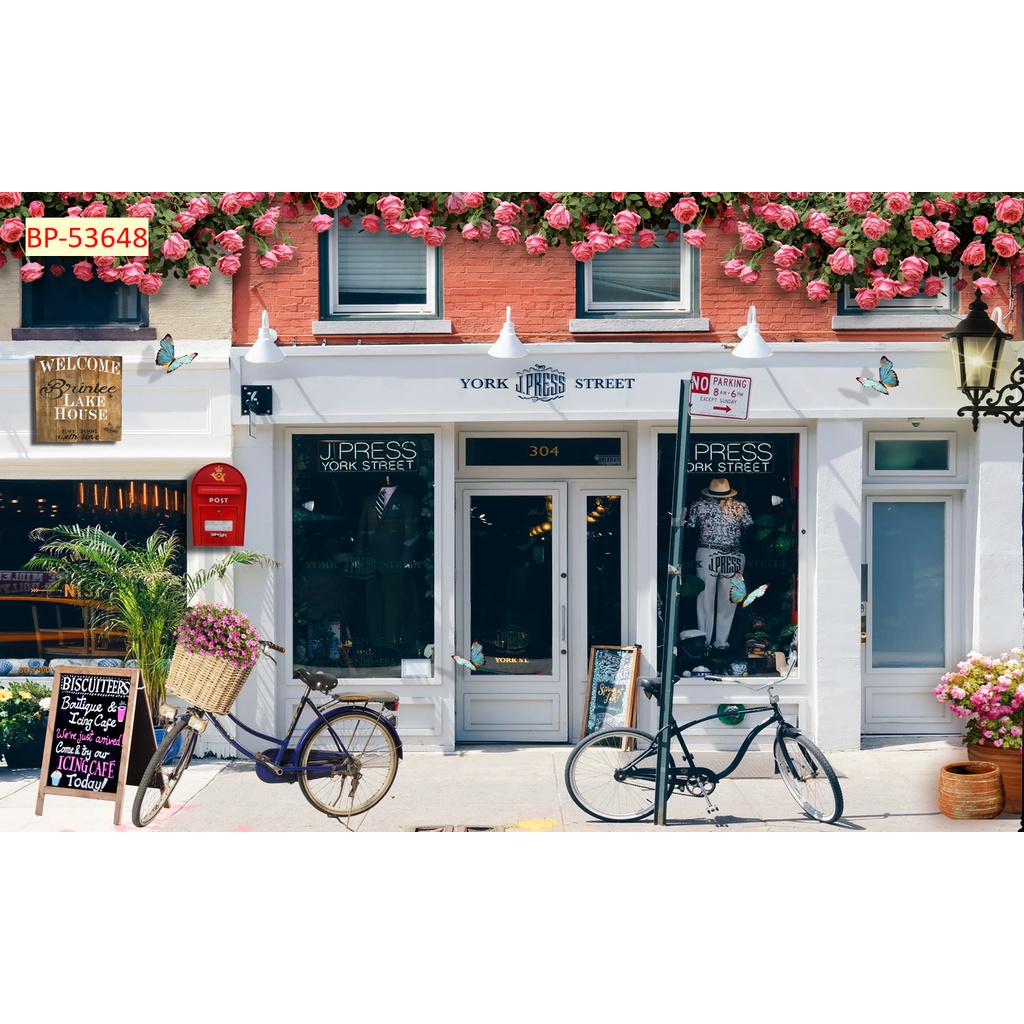 Tranh dán tường Quán Cafe, Trà Sữa, Trang Trí Cửa Hàng 3D Miễn Phí chèn tên riêng Quán, chèn chữ và logo theo yêu cầu