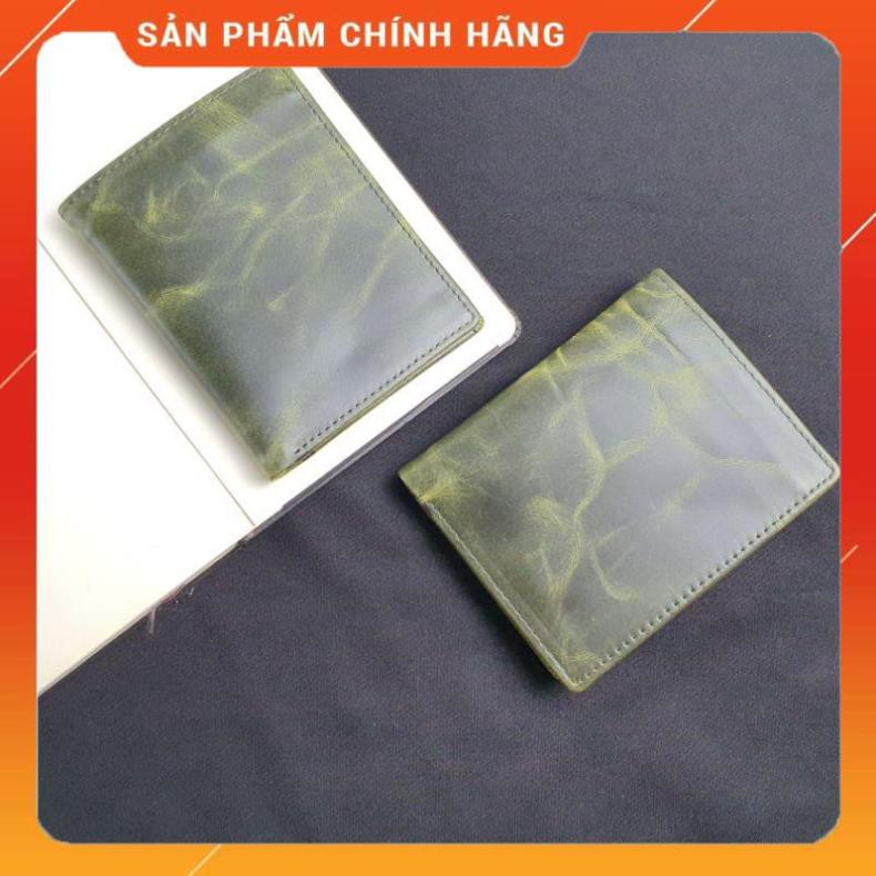 [Da thật] Ví da Pullup wax WS107 Xanh Olive - 100% da bò thật, BH 3 năm