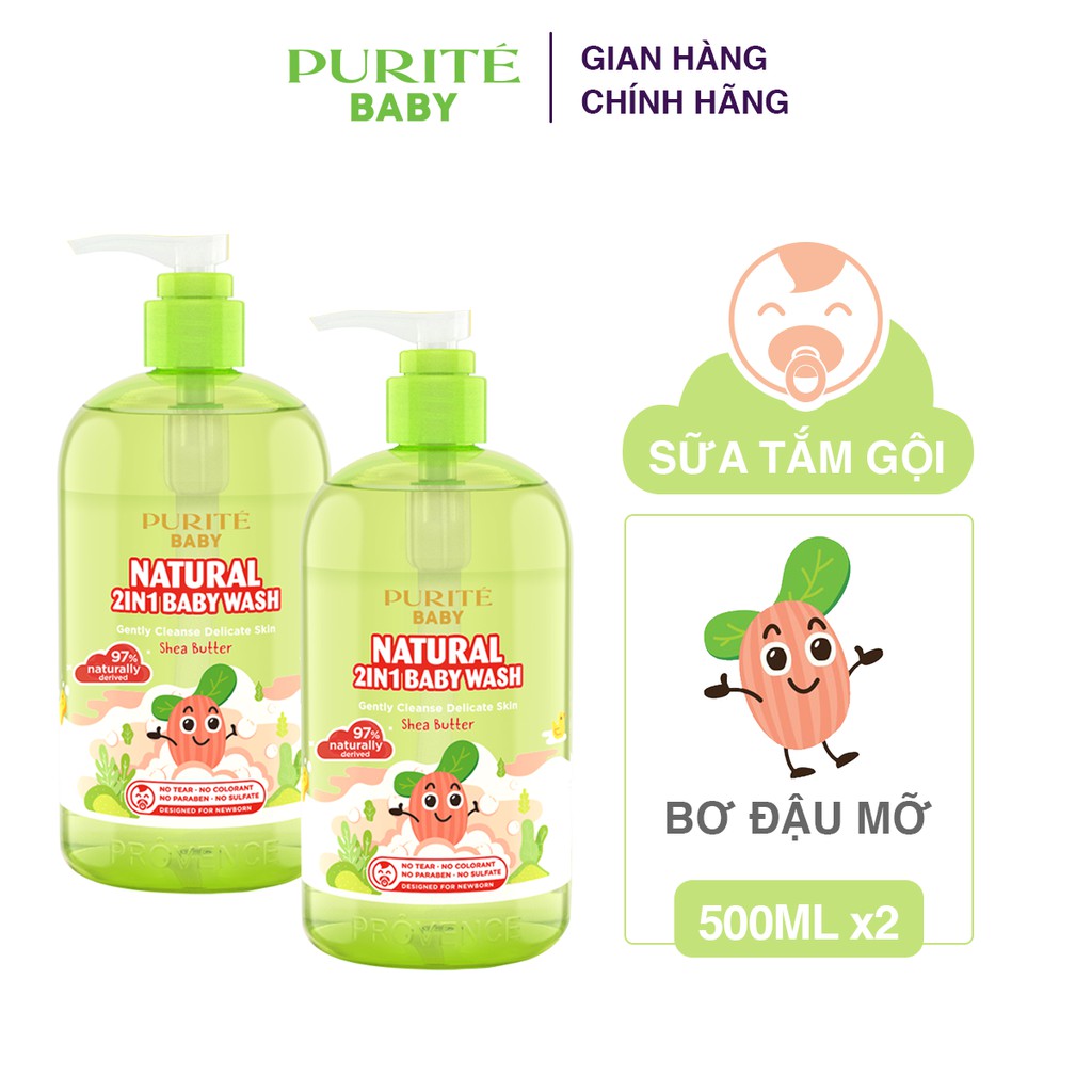 Combo 2 Sữa Tắm Gội Thiên Nhiên Bơ Đậu Mỡ Purité Baby 500ml/chai | BigBuy360 - bigbuy360.vn