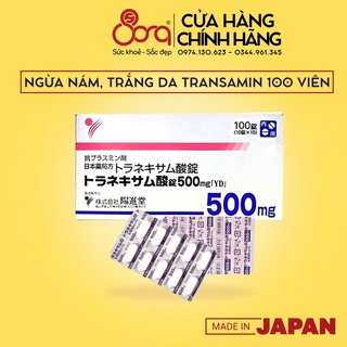 Viên uống trắng da ngừa nám Transamin 500mg Nhật Bản hộp 10 vỉ, vỉ x 10 viên