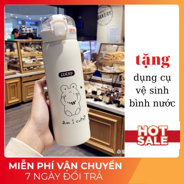 Bình giữ nhiệt INOX 304 dung tích 500ml bình nước giữ nhiệt họa tiết dễ thương có ống hút