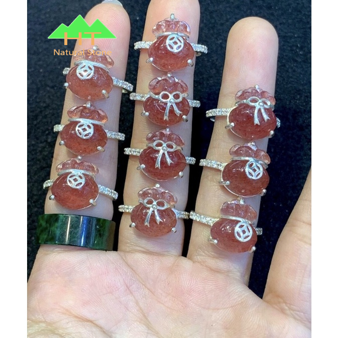 Nhẫn bạc mặt túi tiên các loại đá phong thủy hút tài lộc