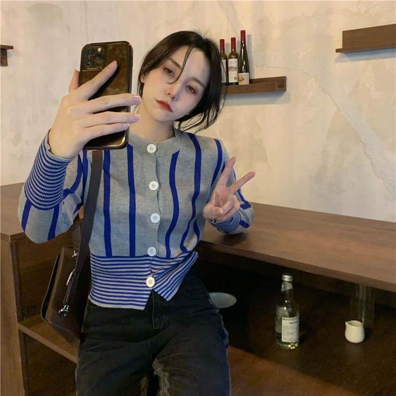 Áo Cardigan Dệt Kim Cổ Tròn Tay Phồng Dáng Ngắn Phong Cách Hàn Quốc Thời Trang Thu Đông Dành Cho Nữ 17882