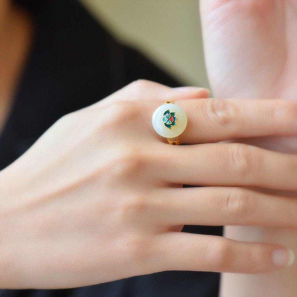 Nhẫn Hoa Sen Phong Cách Trung Hoa Thanh Lịch Có Thể Điều Chỉnh Cho Nữ