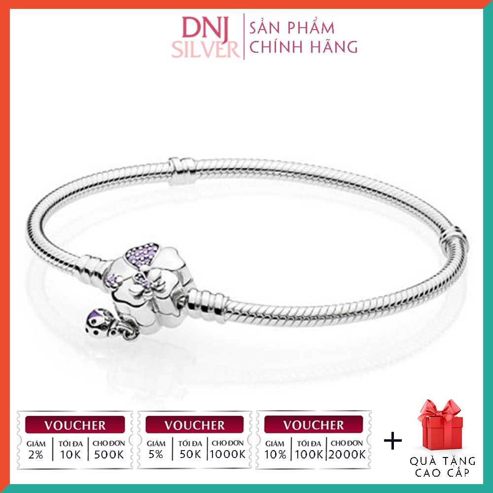Vòng charm bạc 925 cao cấp - Mẫu vòng Hoa Xuân Chốt Bọ Tím, có thể mix thêm hạt charm vào vòng theo ý thích