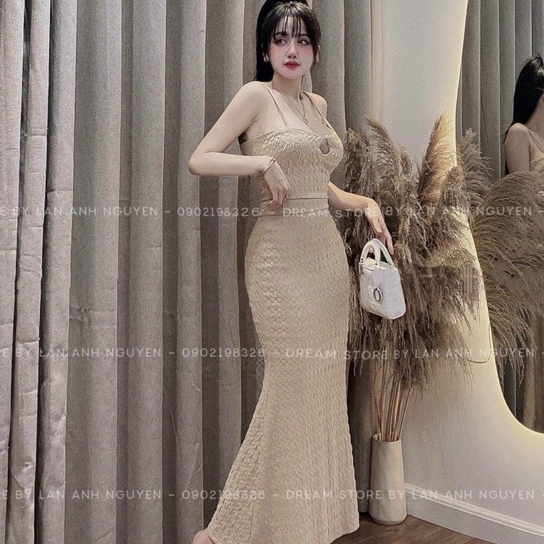 Set đầm ôm body áo hai dây khoét ngực kèm chân váy dáng dài cực tôn dáng cho nàng đi chơi dạo phố