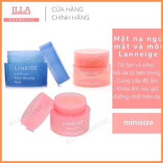 Minisize Mặt nạ ngủ mặt và môi Bộ đôi mặt nạ ngủ LANEIGE Water & Lip Sleeing Mask Cấp ẩm dưỡng da