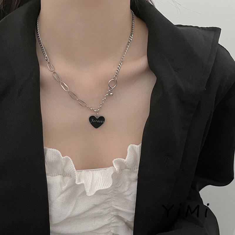 Vòng cổ bằng thép không gỉ trái tim màu đen thời trang