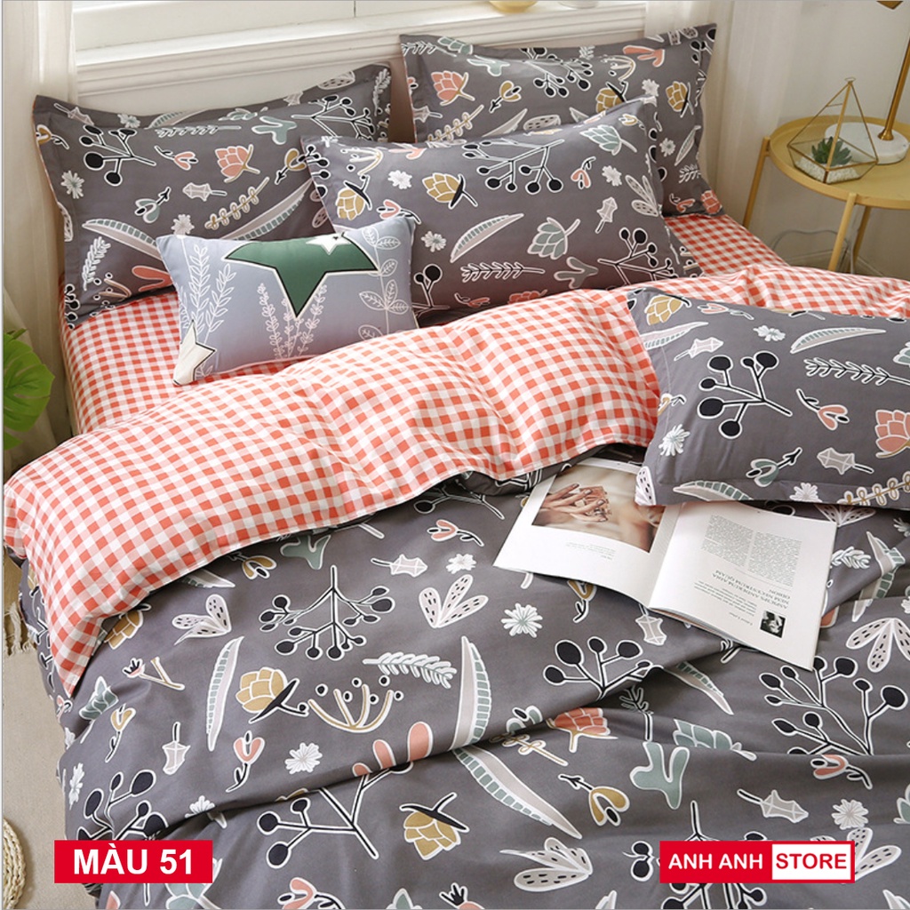 Bộ Vỏ Chăn Ga Gối Cotton Poly Hàn 4 món nhập khẩu, màu sắc tươi sáng, hoạ tiết sắc nét - ANHANHHOME
