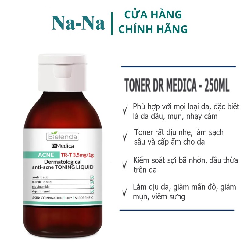 Toner Dr Medica ACNE cho da dầu, mụn, nhạy cảm làm sạch, dịu nhẹ, cấp ẩm, giảm mụn, đỏ và bã nhờn trên da