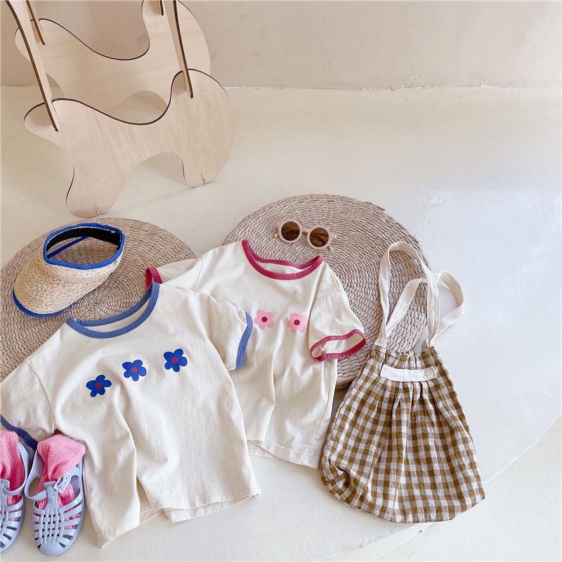 Áo Thun Cotton Tay Ngắn Cổ Tròn In Họa Tiết Hoa Đơn Giản Thời Trang Mùa Hè Hàn Quốc Mới