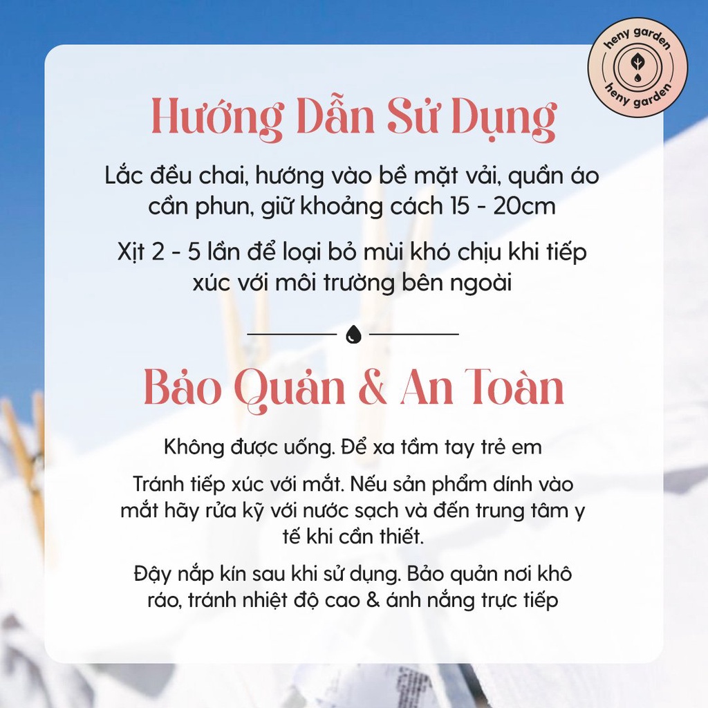 Xịt Thơm Quần Áo Hương Nước Hoa Heny Garden 50mL