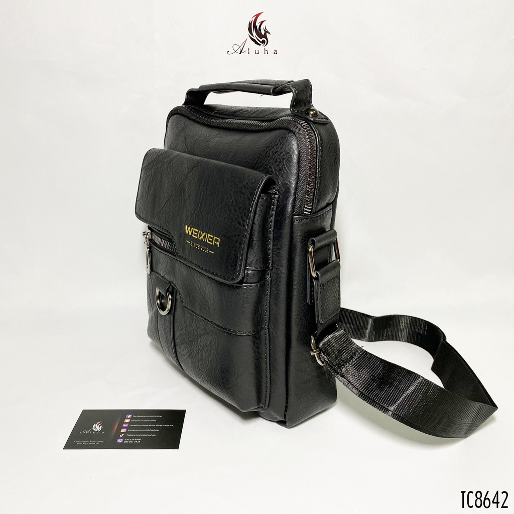 Túi chéo vuông cổ điển, da PU, nhiều ngăn, có tay nắm mềm, kiểu dáng lịch lãm - TC8642 - Aluha