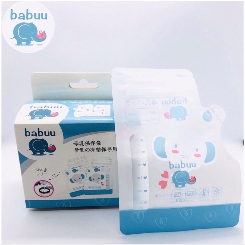 Túi trữ sữa, Hộp 50 túi trữ sữa Babuu 250ml có vòi rót sữa tiện lợi