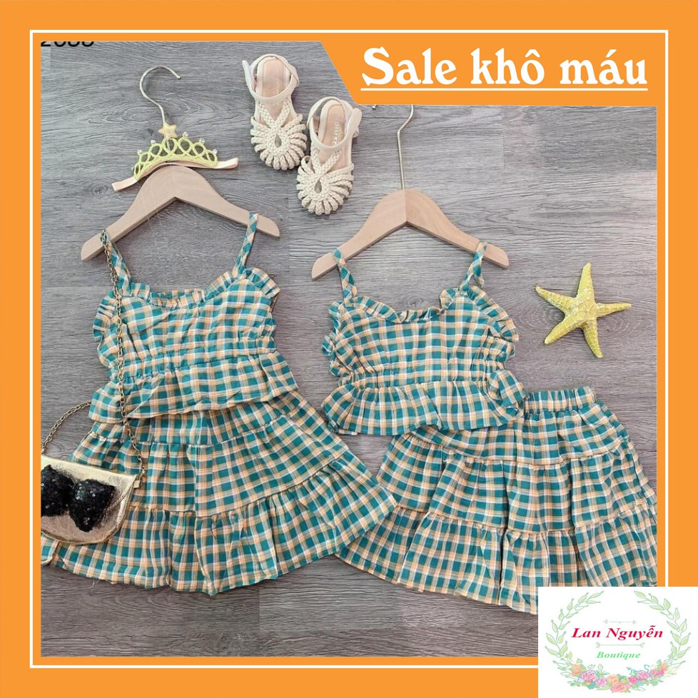 BÁN SỈ SÉT ÁO KẺ 2 DÂY MIX CHÂN VÁY KẺ 3 TẦNG CHO BG