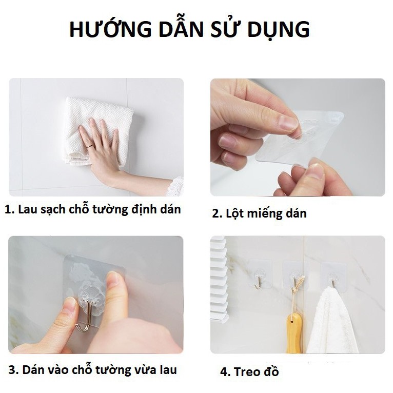 Combo 10 Móc dán tường trong suốt chịu lực cực tốt, Móc treo đồ đa năng