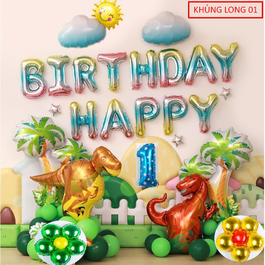 Set bong bóng Sinh nhật Khủng Long cho bé phụ kiện trang trí sinh nhật happy birthday