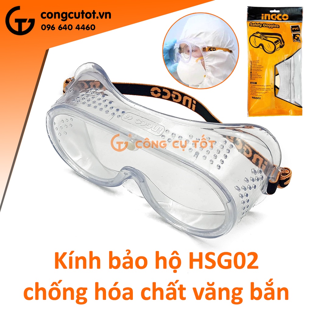 Kính bảo hộ chống hóa chất băng bắn Ingco HSG02