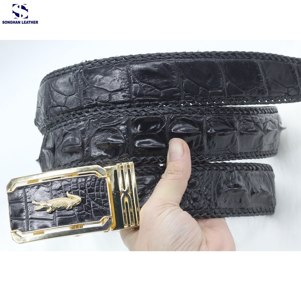 Dây Lưng Da Cá Sấu Gai Lưng Đan Viền Songhan Leather MB09.Thắt Lưng Bản 3.8cm Liền Không Nối.BH 12 Tháng