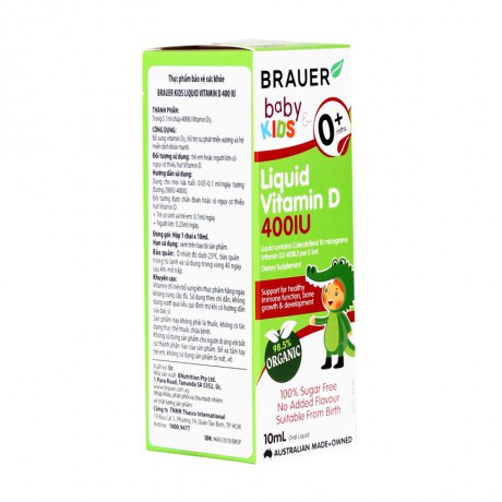 Nhà thuốc Pharnamhai, Thực phẩm bảo vệ sức khỏe bổ sung Vitamin D Brauer Liquid Vitamin D 400IU (10ml)