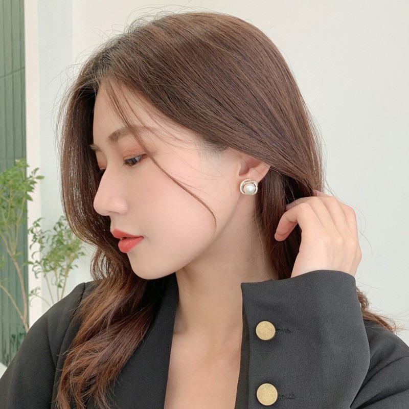 Bông Tai Mạ Bạc 925 Đính Ngọc Trai Giả Xinh Xắn Dành Cho Nữ C507