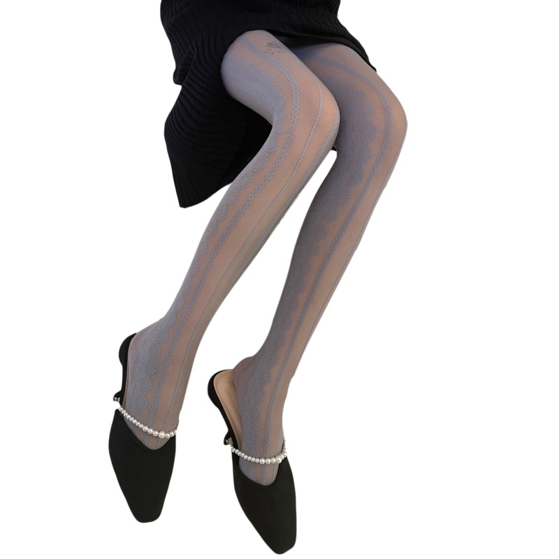 Ivy Women Knitted Patterned Tights White Chiffon Lace Stockings Tights Stripe