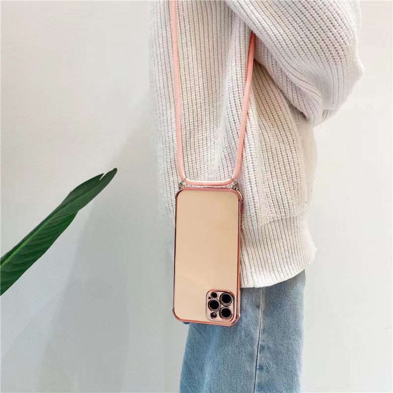 Ốp Điện Thoại Mạ 6D Có Dây Đeo Cho Iphone 7 8 SE 2020 X Xs XR Xs Max 11 12 13 Pro 11 12 13 Pro Max