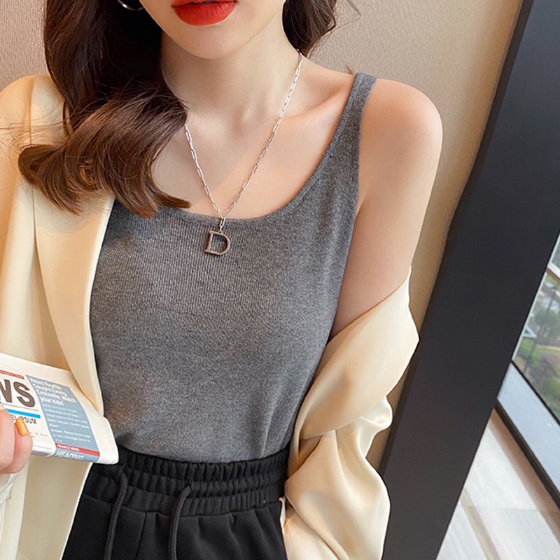 Áo Hai Dây Dệt Kim Co Giãn Phong Cách Hàn Quốc Thời Trang Mùa Hè 8 Màu Tùy Chọn