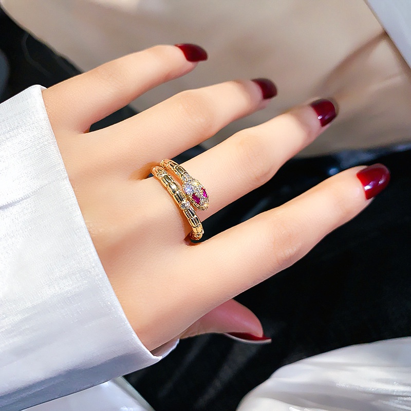 OIMG  Nhẫn Hợp Kim Họa Tiết Da Rắn Đính Đá Thời Trang Cho Nữ