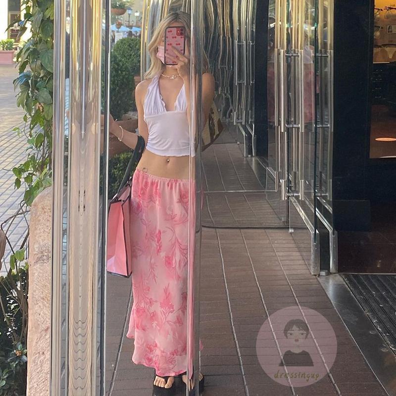 Chân Váy Hoa Lưng Thấp Dáng Rộng Thời Trang Mùa Hè Cho Nữ