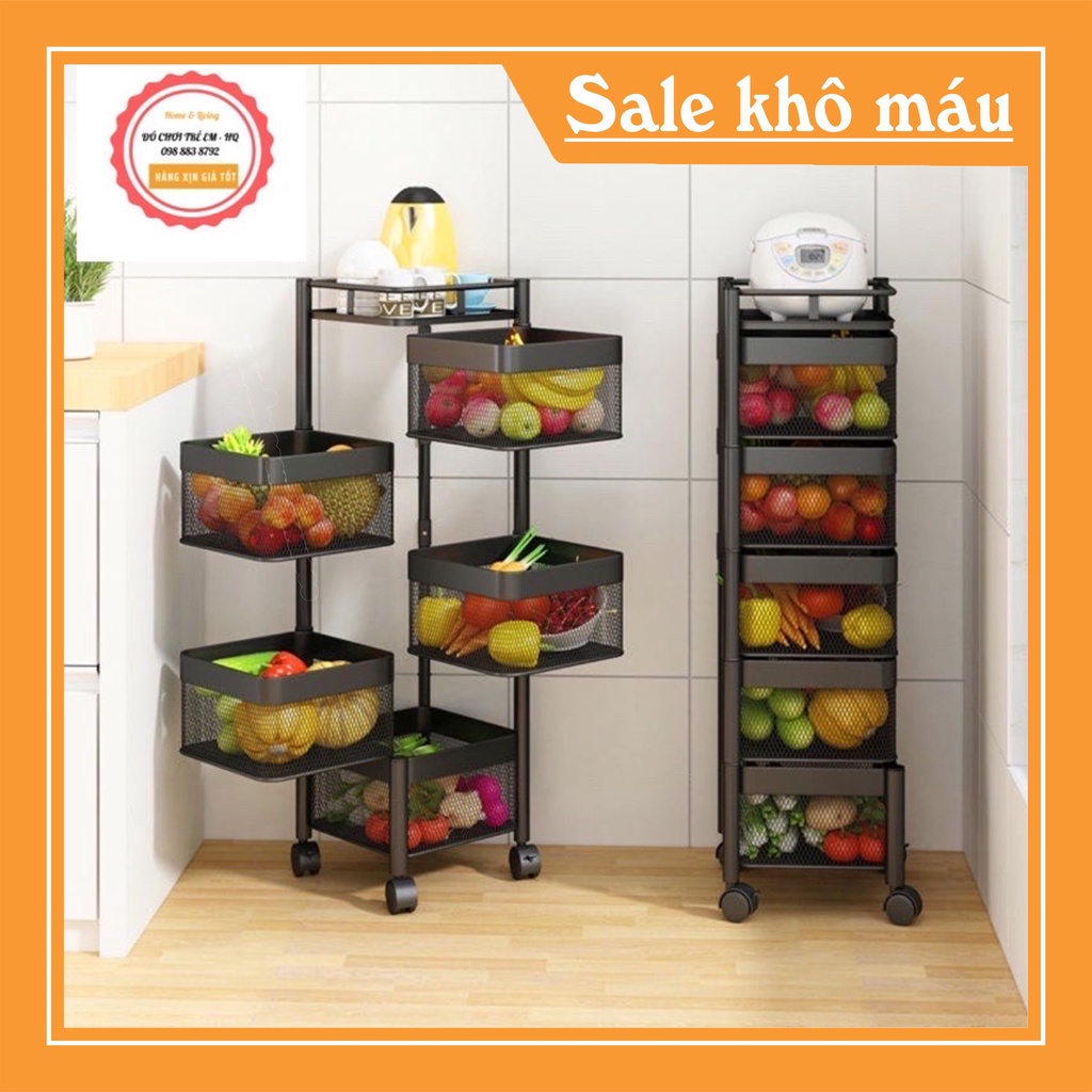 Kệ sắt vuông đa năng xoay, kệ nhà bếp 3/4/5 tầng thiết kế đẹp hiện đại, tiện lợi