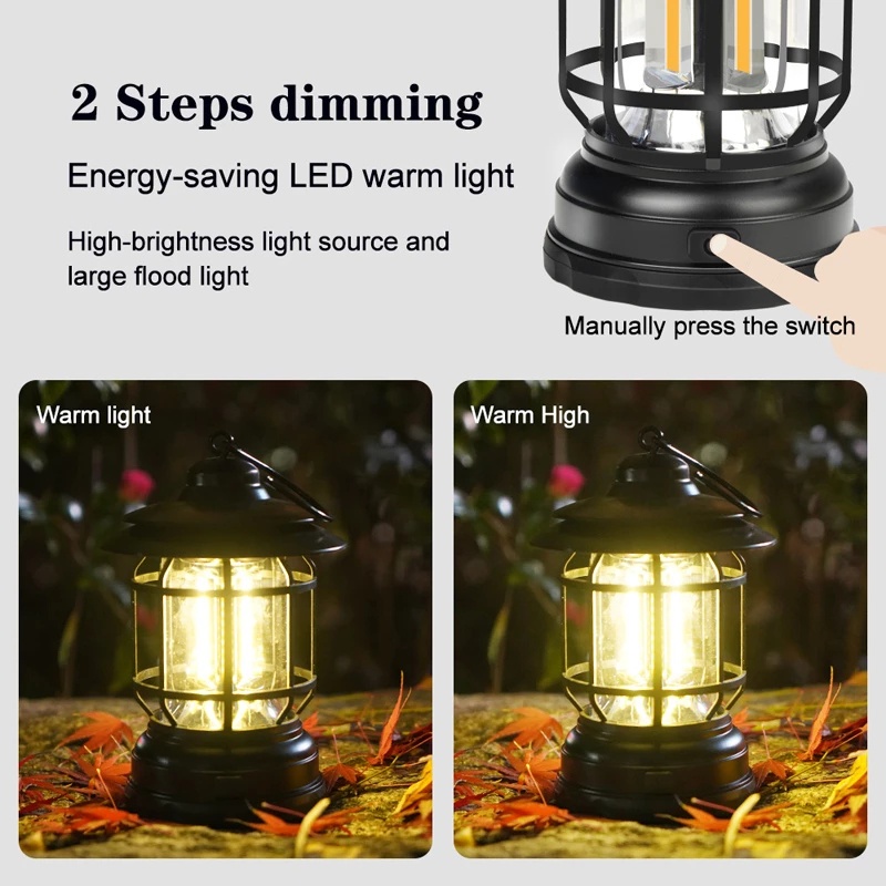 Đèn COB Led Treo Cổ Điển Có Thể Sạc Lại Bằng Cổng USB Cho Cắm Trại Ngoài Trời/Câu Cá/Đi Bộ Đường Dài