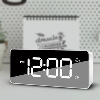 Mirror Led Charging Digital Alarm Clock Sound Control Backlight White