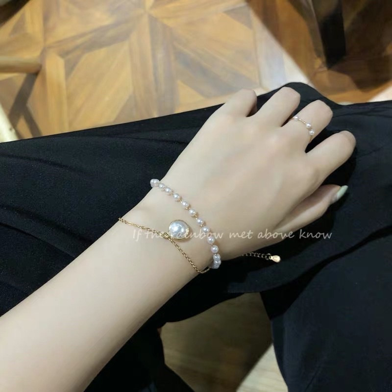 Lắc tay nữ vòng đeo tay đính hạt ngọc thiết kế đơn giản phong cách Hàn Quốc