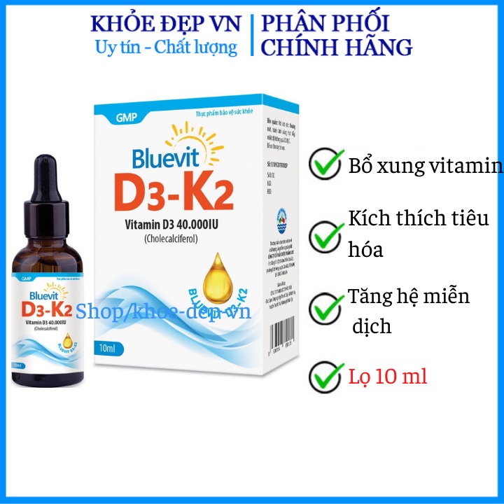 Bluevit D3K2 bổ sung vitamin D3 cho trẻ còi xương- Lọ 10ml