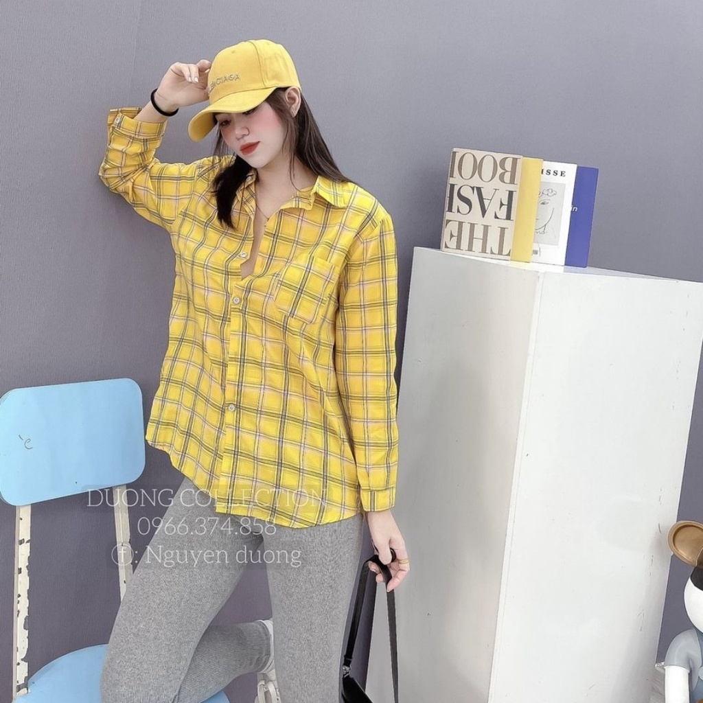 Áo sơ mi nữ Bigsize kẻ caro form rộng giấu quần cá tính phong cách Hàn Quốc Liaofashion UV28