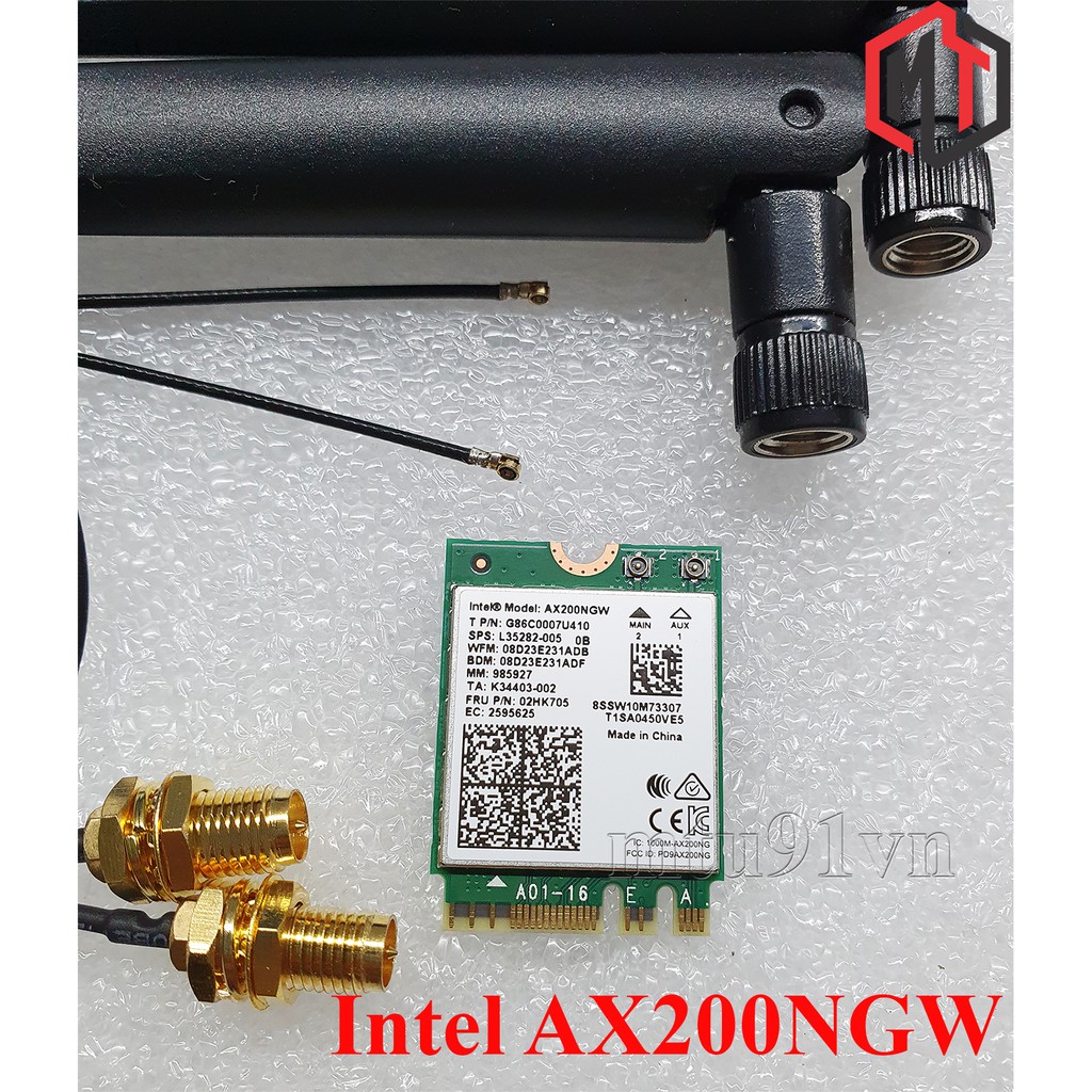 Combo CARD WIFI M2 NGFF Intel 9260 9560 AX200 kèm dây cáp SMA và Anten - Trọn bộ cho máy bàn