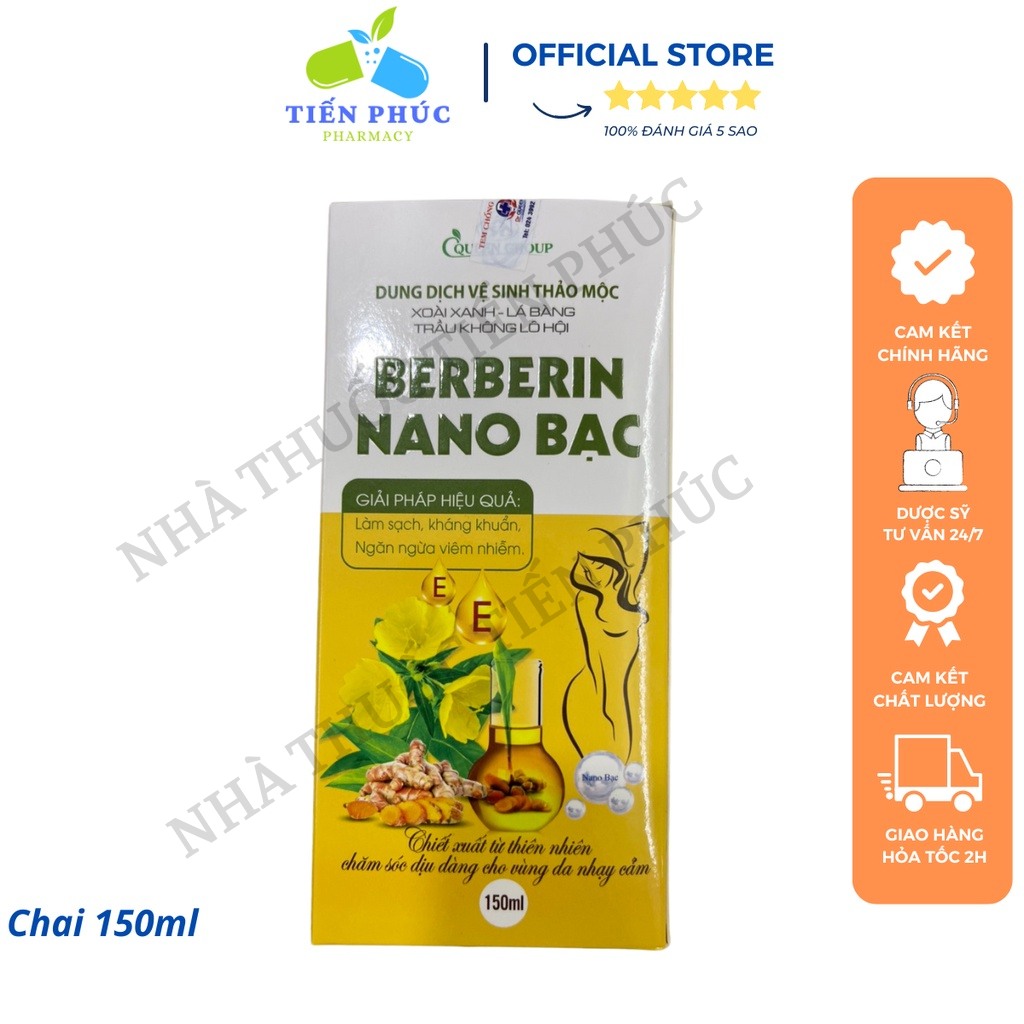 Dung dịch vệ sinh thảo mộc Berberin nano bạc - Giúp làm sạch, kháng khuẩn, ngăn mùi - Chai 150ml