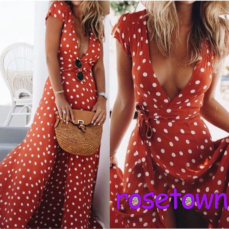 ❆❀✯ Đầm dài hai dây họa tiết chấm bi thời trang cho nữ